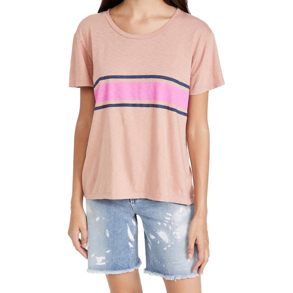 SUNDRY Pink Striped Cotton T Shirt Top Made in USA Size 0 XS